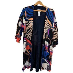 Chico's Women Open Cardigan Sweater Size 1 (US M/8) Abstract Floral Artsy Boho
